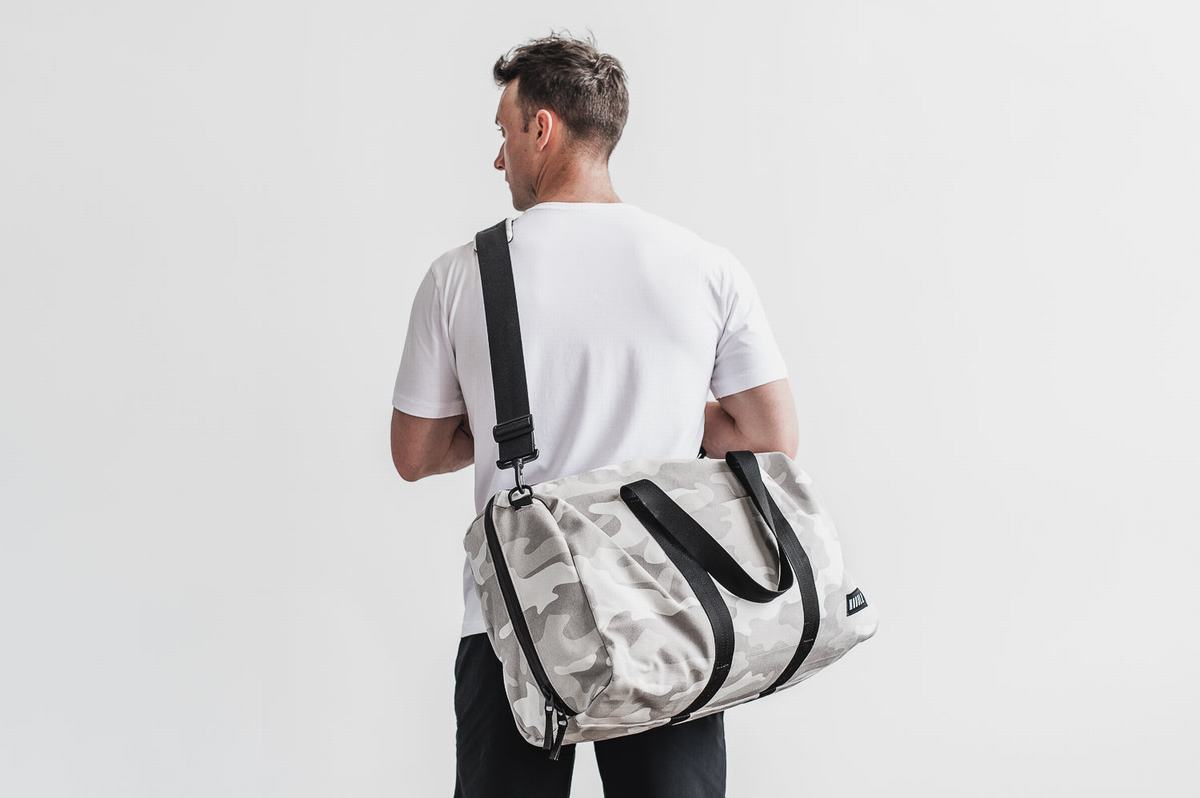 Nobull Waxed Canvas Men's Duffle White Camo | Australia (YX9165)